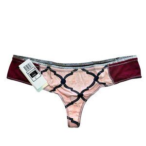 NWT Maaji Intimates Burgundy Pink Burgundy Black Metallic Trim Thong Panty Sz. L